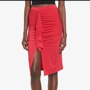 Leith Women’s Red Ruffle Ruched Pencil Skirt
